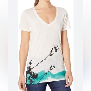 Icebreaker Women Tech Lite SS V Hibiscus floral merino wool Top size large